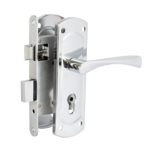 Замок врезной FERRE 1423 AB межос.58,5мм, бексет 55мм, без цилин.,бронза, в комплекте с ручкой