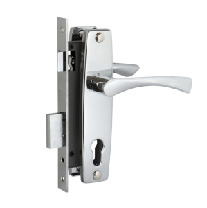 Замок врезной FERRE 1323 CP межос.80 мм, бексет 40 мм, без цилин., хром в комплекте с ручкой