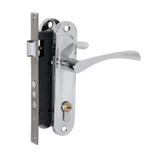 Замок врезной FERRE 1523 CP межос.70мм, бексет 40мм, без цилин.,хром, в комплекте с ручкой