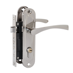 Замок врезной FERRE 1023 NI m60 межос.61,5 мм, бексет 40мм, с цилин.,никель, в комплекте с ручкой