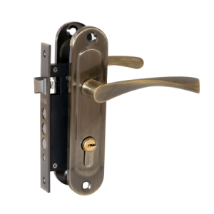 Замок врезной FERRE 1023 AB m60 межос.61,5 мм, бексет 40мм, с цилин.,бронза, в комплекте с ручкой