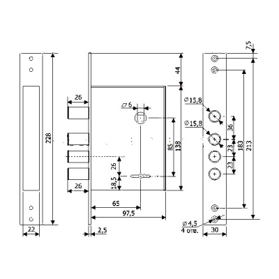 Замок врезной ГАРДИАН 3004 8сув. с задвижкой_2