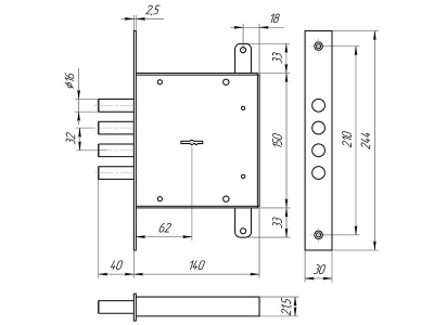 Замок врезной НПО 21-16 /Т-21 ф16 б/тяг