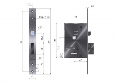 Замок врезной Герион Карат-У б/ручек универс._2