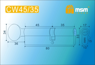 Цил.мех-зм MSM CW45в/35mm PB перфо.кл/верт. (Полированная латунь) 2