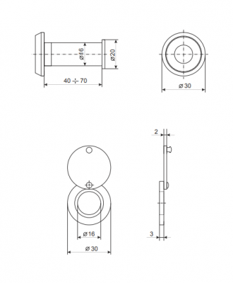 Глазок дверной Apecs 3016/40-70-G