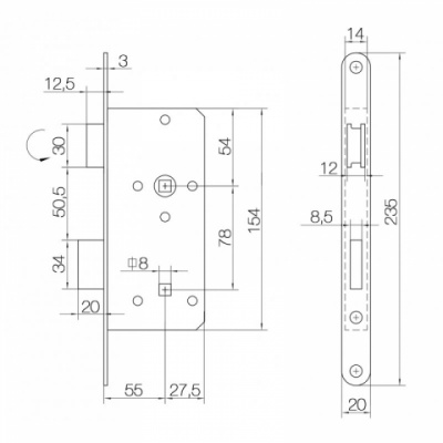 Корпус замка DL 403/55 WC 78 MCR 75312  DoorLock 2