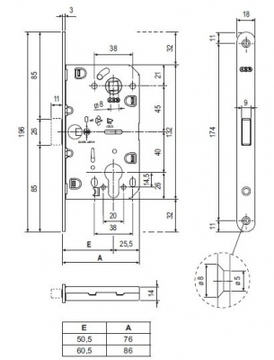 Замок межк.под цил. (ант. бр.) с отв. пл.  B02402.05.12 (ант.бр.) MEDIANA POLARIS B06103.50.12.567