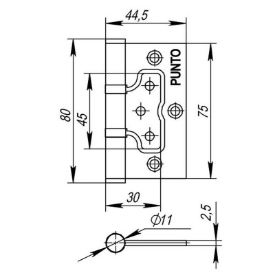 Петля универс. 200-2B  75х2.5 CF (кофе) БЕЗ ВРЕЗКИ 2