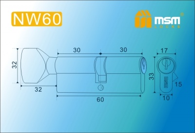 Цил.мех-зм MSM NW60mm SB  простой кл/верт. (Матовая  латунь) 2