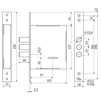 Замок врезной ГАРДИАН 60.01 