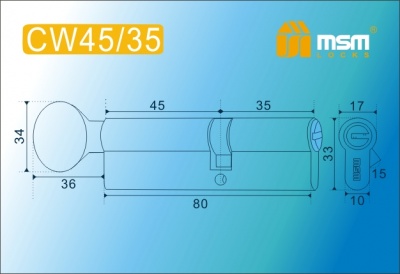 Цил.мех-зм MSM CW45в/35mm SN перфо.кл/верт. (Матовый никель) 2