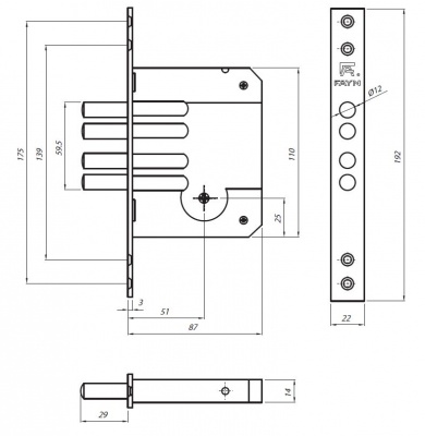 Замок врезной FAYN-102 CB под цил._2