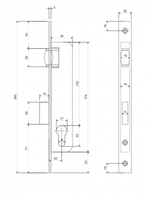 Замок врезной Apecs 29-R-CR (В-29)