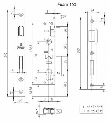 Корпус 153-35/85 CP узкопроф.замка с защелкой (хром) меж. осев. расcт. 85 мм