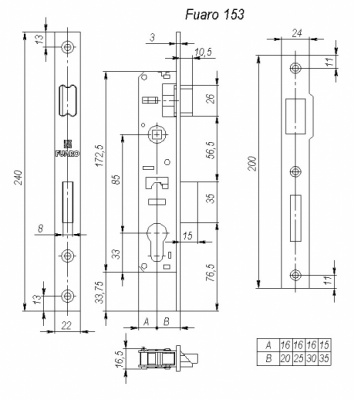 Корпус 153-35/85 CP узкопроф.замка с защелкой (хром) меж. осев. расcт. 85 мм