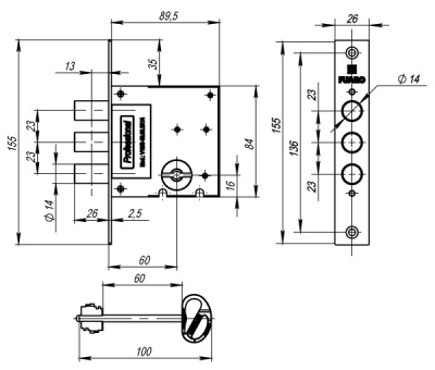 Замок врезной FUARO V10/S-60.00.3R14 4кл. сувальдный2