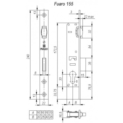 Корпус 155-25 CP узкопроф.замка с роликом (хром)_2
