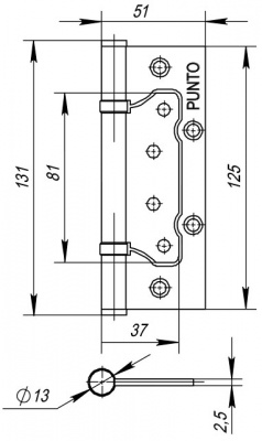 Петля универс. 200-2B 125 PN (мат.никель) БЕЗ ВРЕЗКИ1