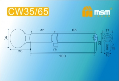 Цил.мех-зм MSM CW35в/65mm PB перфо.кл/верт. (Полированная латунь) 2