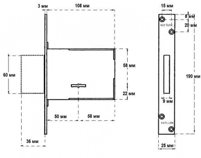 Замок врезной MOTTURA ЗВ 40.701-50