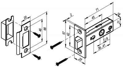 Защелка врезная PUNTO L45-8 GR Графит