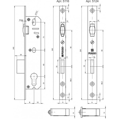 Корпус узкопроф.замка с роликом 5116-35  CP (хром)_2