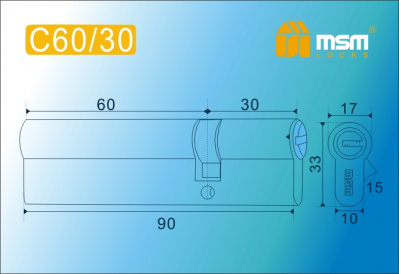 Цил.мех-зм MSM C60/30mm PB перфо.кл/кл. (Полированная латунь) 2