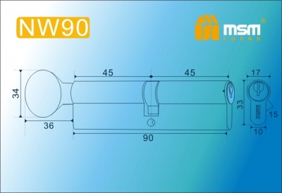 Цил.мех-зм MSM NW90mm PB  простой кл/верт. (Полированная латунь) 2