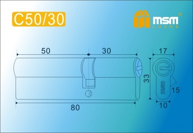 Цил.мех-зм MSM C50/30mm PB перфо.ключ-ключ  (Полированная латунь)