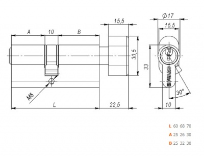 Цилиндр.мех-зм с вертушкой R302/68mm (26+10+32) BBP латунь 5кл._2
