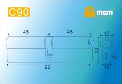 Цил.мех-зм MSM C90mm PB перфо.кл/кл. (Полированная латунь) 2