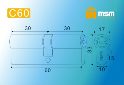 Цил.мех-зм MSM C60mm PB перфо.кл/кл. (Полированная латунь) 2