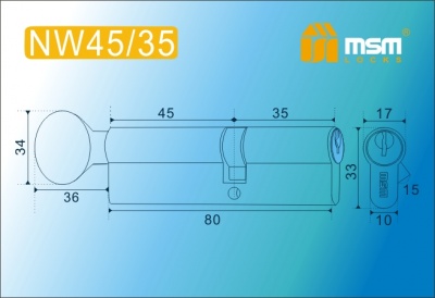 Цил.мех-зм MSM NW45в/35mm SN простой кл/верт. (Матовый никель) 2