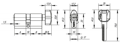 Цил.мех-зм PUNTO Z402/100mm(40+10+50) CP хром 5кл.
