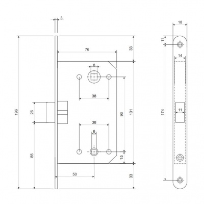 Защелка врезная Apecs 5300 P-WC-AB2