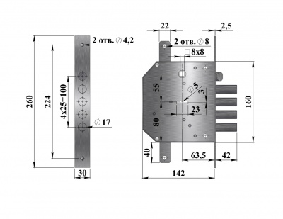 Замок врезной Герион Эталон РТ прав. б/ручек_2
