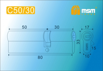 Цил.мех-зм MSM C50/30mm PB перфо.ключ-ключ  (Полированная латунь) (1)