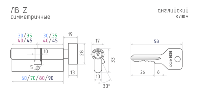 Цилиндр.мех-м ЕСО Z ЛВ-70 (хром) (35-35) НОРА