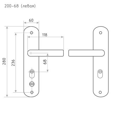 Ручка на планке 301-68 мм левая мат.хром/черн. никель НОРА 2
