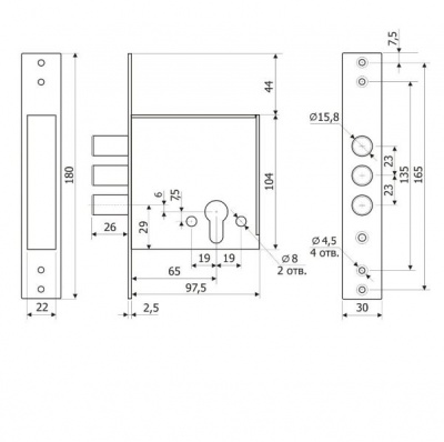 Замок врезной ГАРДИАН 3201 без цил. и отв.пл._2