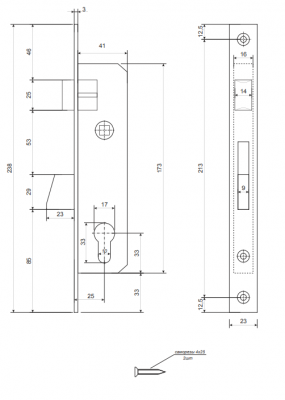 Замок врезной Apecs 7600-25-Ni