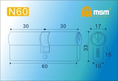 Цил.мех-зм MSM N60mm PB простой кл/кл. (Полированная латунь) 2