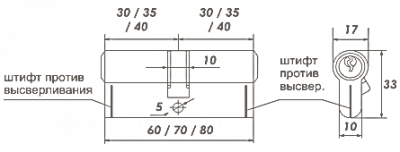 Цилиндр.мех-зм Л-70 (35*35) латунь англ.кл.  НОРА 2