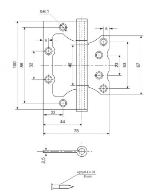Петля Avers 100*75*2,5-B2-AB без врезки2