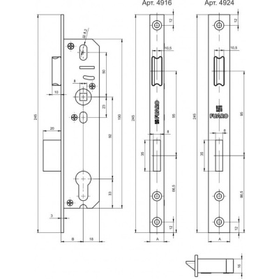Корпус узкопроф.замка с защелкой 4916-40/92 CP (хром) межосев. расст. 92 мм_2