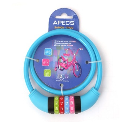 Замок велосипедный Apecs PD-85-65см CODE-BLUE