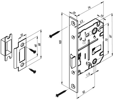Защелка врезная PUNTO L72-50 GR Графит
