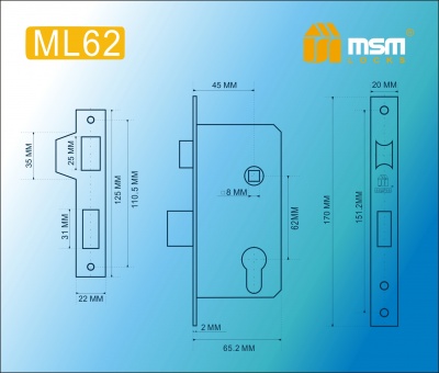 Замок врезной ML62 SN (Матовый никель) MSM	2