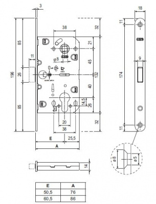 Замок межк. под цил. с отв. пл. B02402.05.12 (ант.бр.) MEDIANA POLARIS (1)